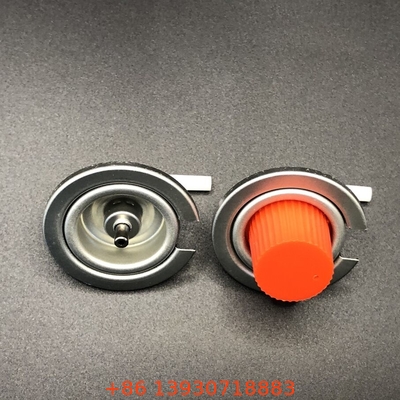 Válvula de gas de butano para campamento de color negro con placa de estaño y material de PP en mango negro