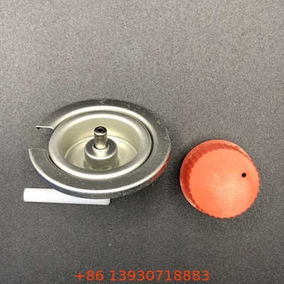 Válvula de gas de butano para campamento de color negro con placa de estaño y material de PP en mango negro